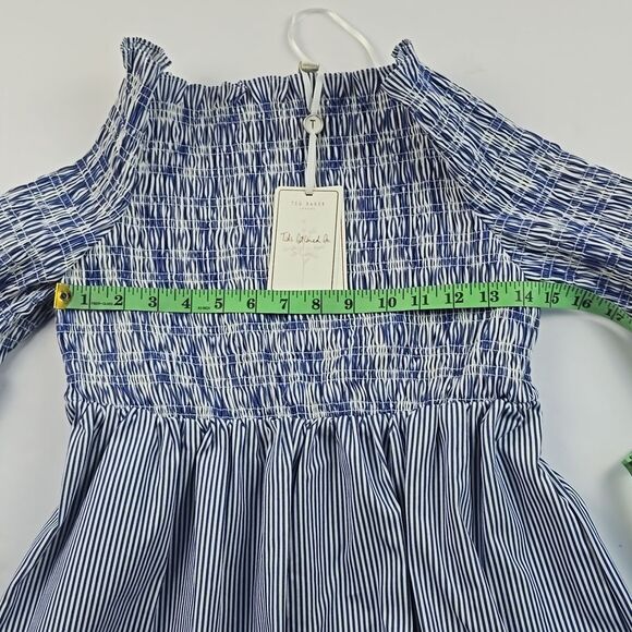 Ted Baker NWT Noaah Smoked Eyelet Off the Shoulder Dress Blue White 4 = 10 US - Picture 8 of 13